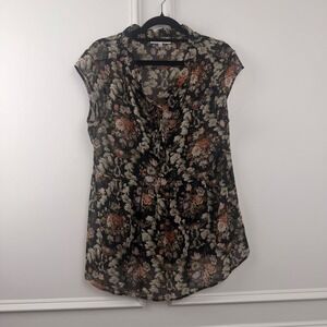 Ro & De Womens Floral Chiffon Babydoll Blouse Black Pink XS